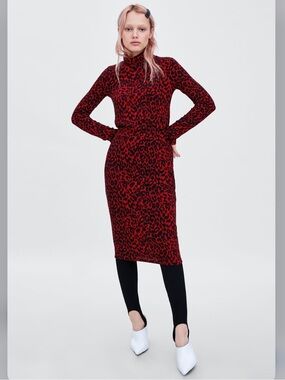 red leopard print dress zara Dot Dress Zara Red Animal Print Dress Red Zara Polka Dot Dress Depop